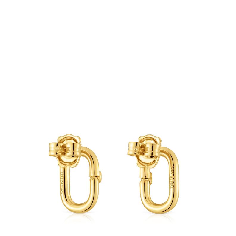 Pendientes pequeños con baño de oro 18 kt sobre plata Hold Oval-2