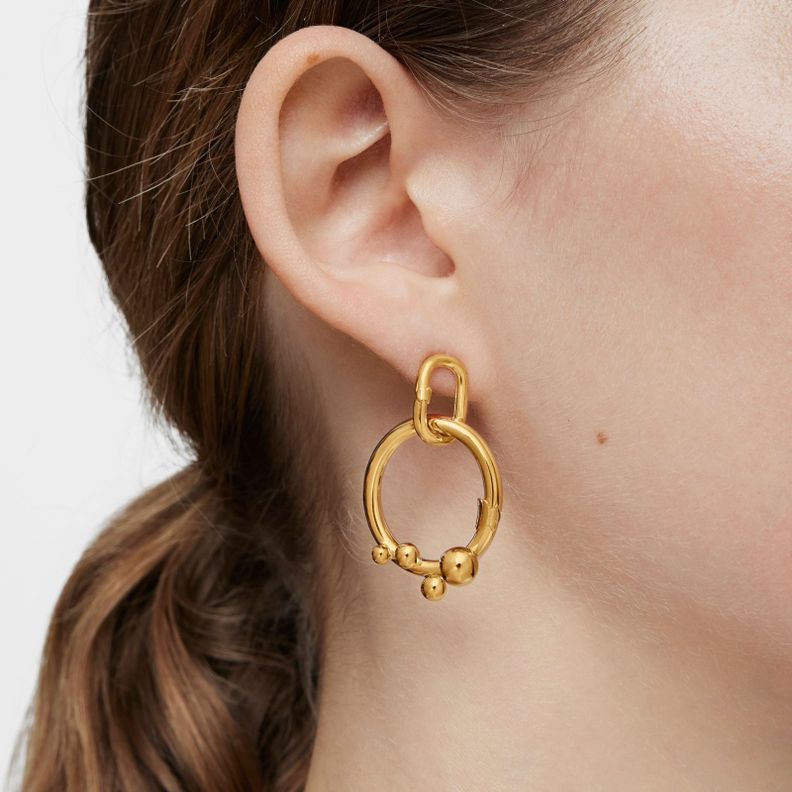 Pendientes pequeños con baño de oro 18 kt sobre plata Hold Oval-5