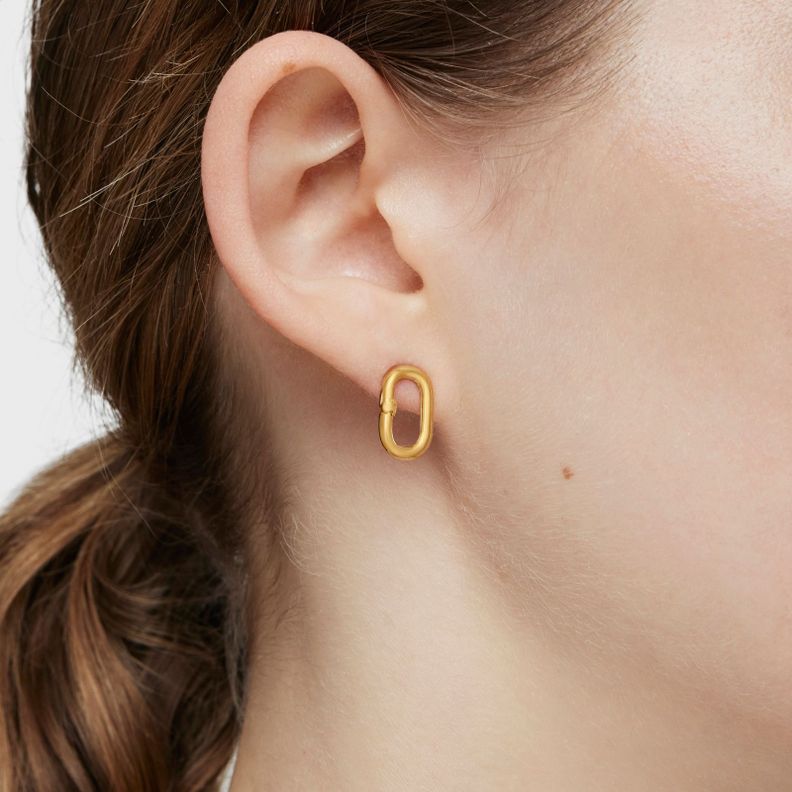 Pendientes pequeños con baño de oro 18 kt sobre plata Hold Oval-7