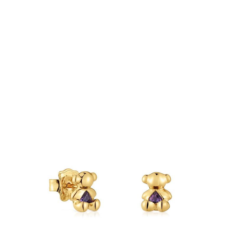 Aros oso con baño de oro 18 kt sobre plata Bold Bear-0