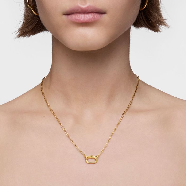 Collar corto oro 18 kt c/colgante doble y anilla Hold Oval