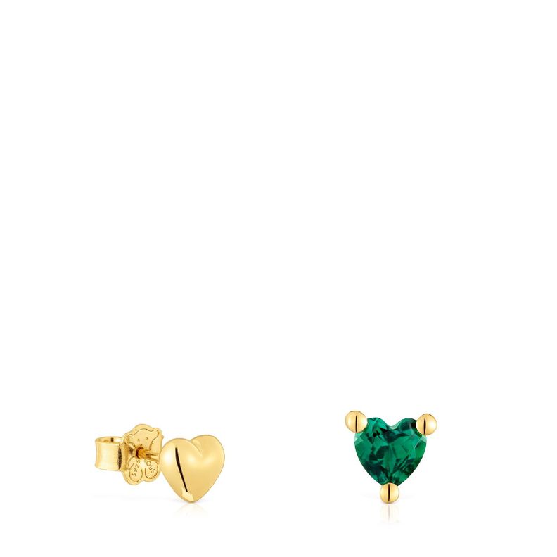 Pendientes con baño de oro 18 kt sobre plata y esmeralda creada en laboratorio Garden Of Love LGG-0