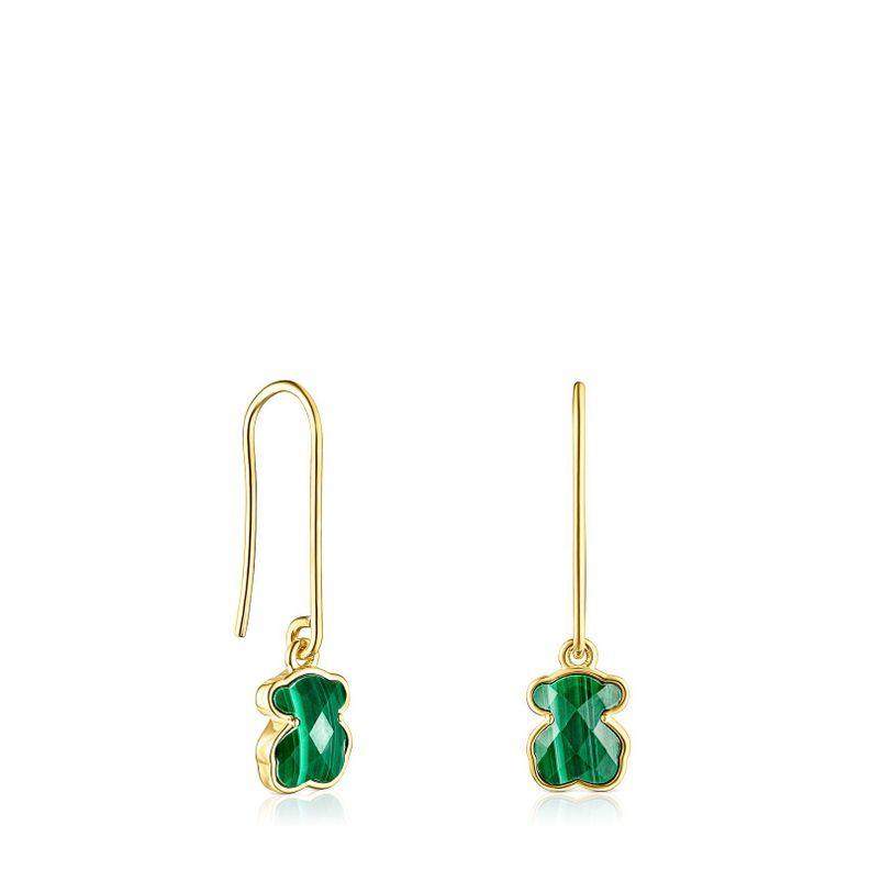 Pendientes largos Icon Color Plata Vermeil y malaquita Tous-0