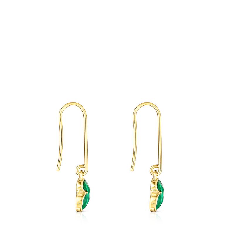 Pendientes largos Icon Color Plata Vermeil y malaquita Tous-1