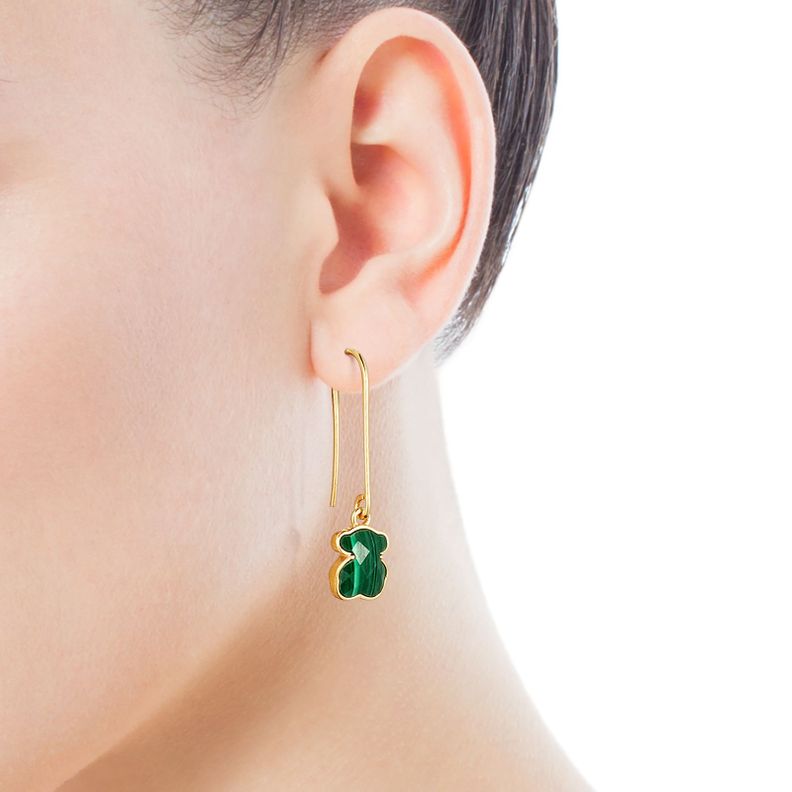Pendientes largos Icon Color Plata Vermeil y malaquita Tous-3