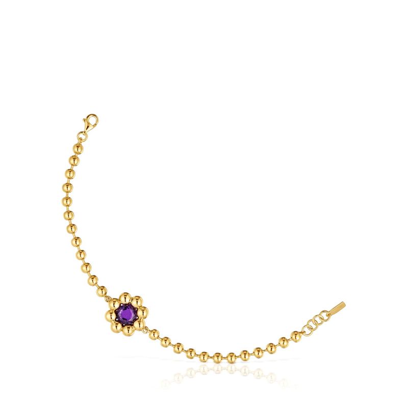 Pulsera cadena flor con baño de oro 18 kt sobre plata-0