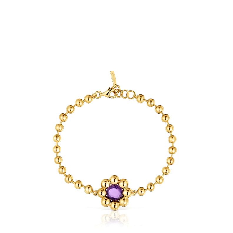 Pulsera cadena flor con baño de oro 18 kt sobre plata-1