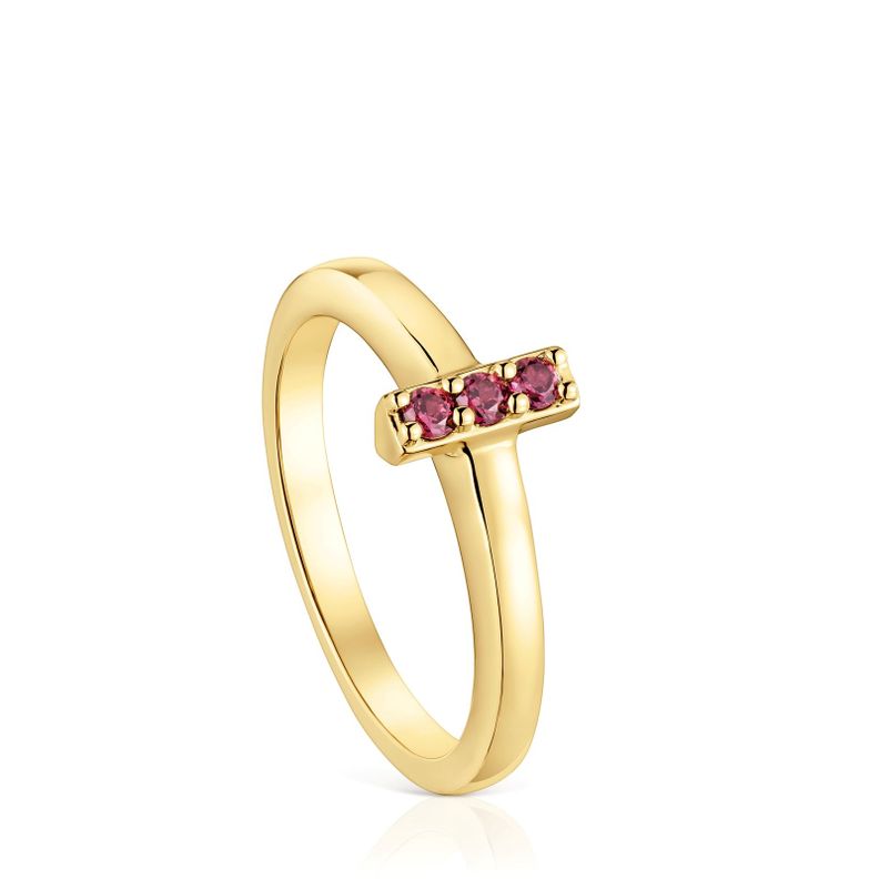 Anillo pequeño con baño de oro 18 kt sobre plata y rodolita Basic Colors-0