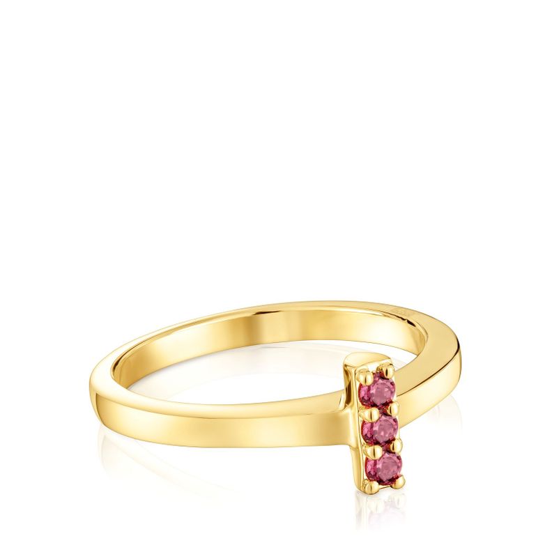 Anillo pequeño con baño de oro 18 kt sobre plata y rodolita Basic Colors-2
