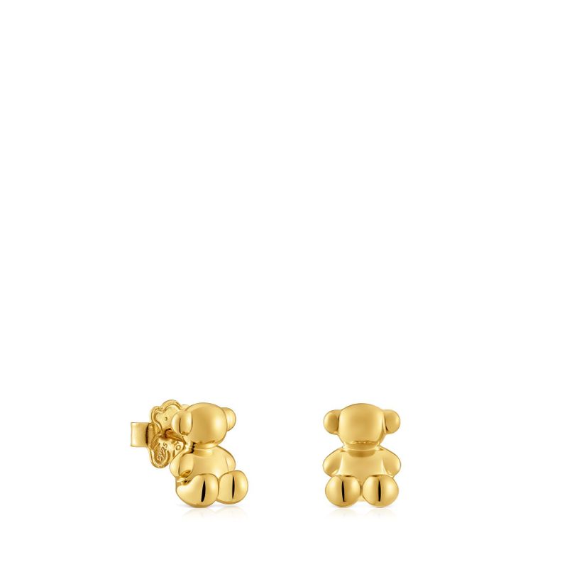 Pendientes oso con baño de oro 18 kt sobre plata-0