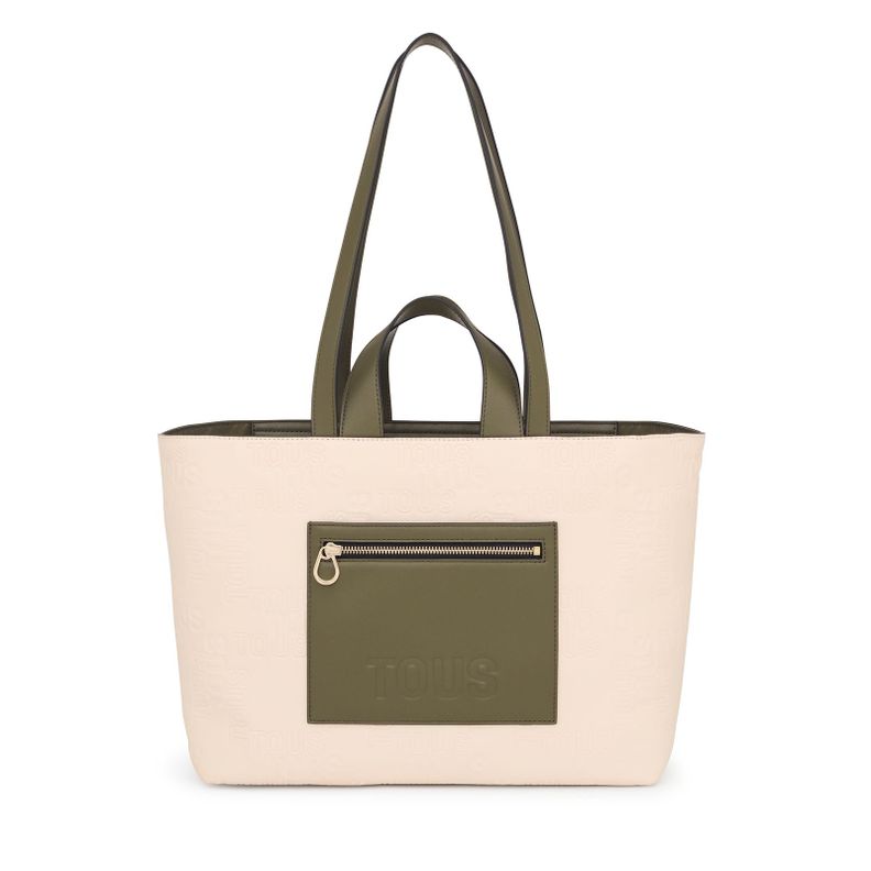 Capazo mediano beige y caqui Nanda Tous-0