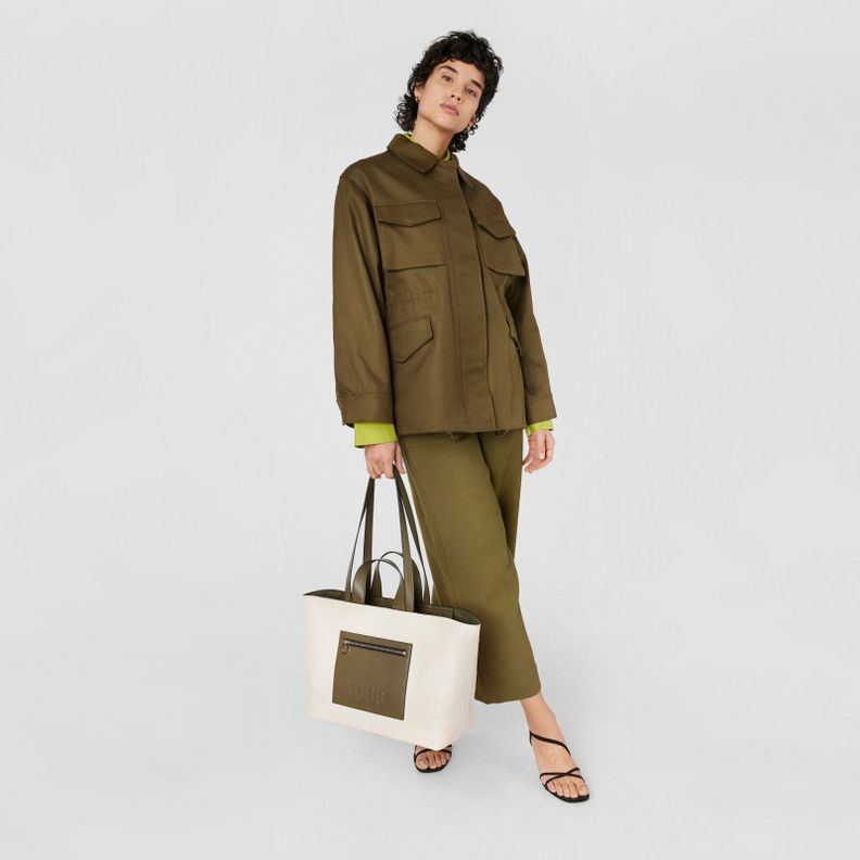 Capazo mediano beige y caqui Nanda Tous-4
