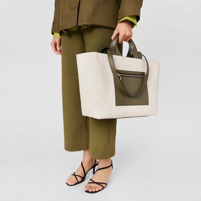 Capazo mediano beige y caqui Nanda Tous-6