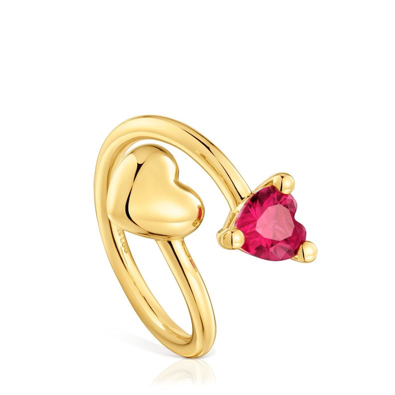 Anillo abierto con baño de oro 18 kt sobre plata y rubí creado en laboratorio Garden Of Love LGG-0
