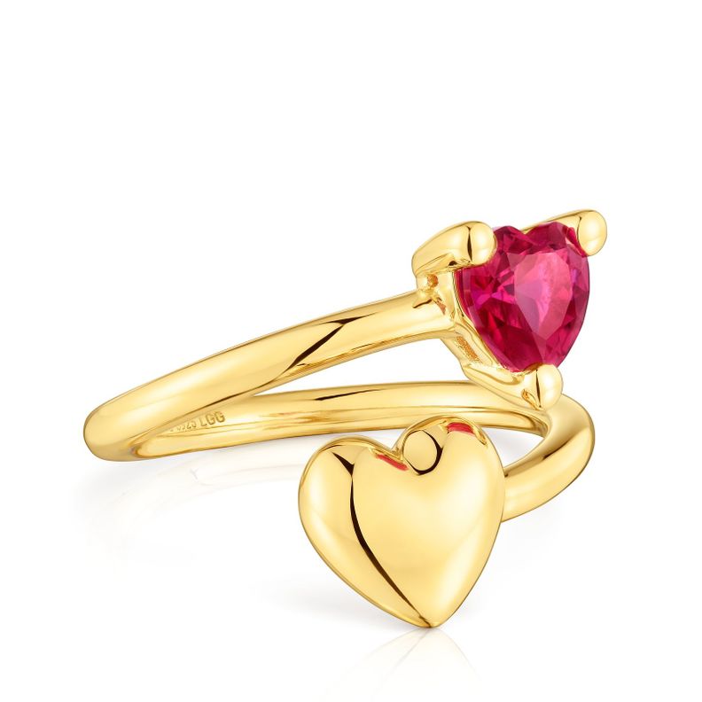 Anillo abierto con baño de oro 18 kt sobre plata y rubí creado en laboratorio Garden Of Love LGG-1