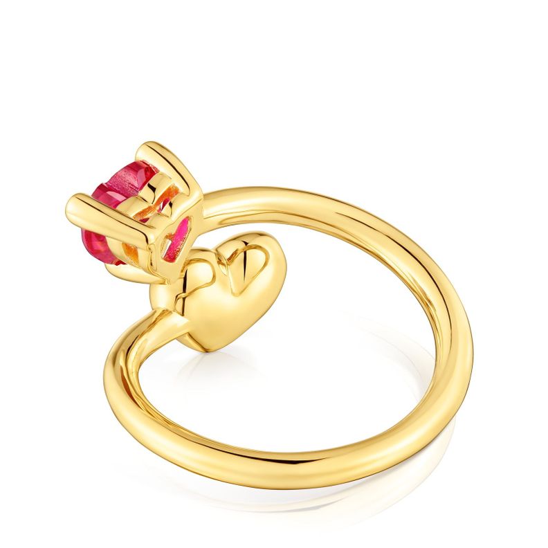 Anillo abierto con baño de oro 18 kt sobre plata y rubí creado en laboratorio Garden Of Love LGG-2