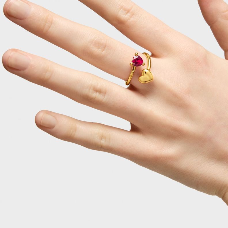 Anillo abierto con baño de oro 18 kt sobre plata y rubí creado en laboratorio Garden Of Love LGG-5