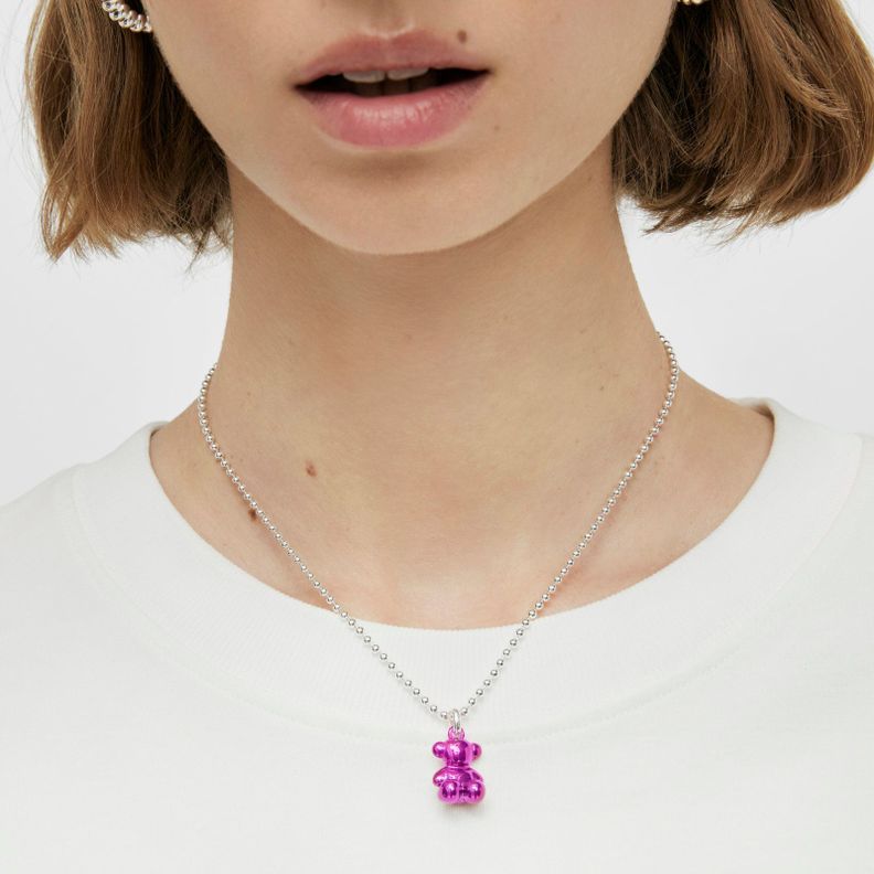Colgante oso de acero en color rosa Bold Bear-3