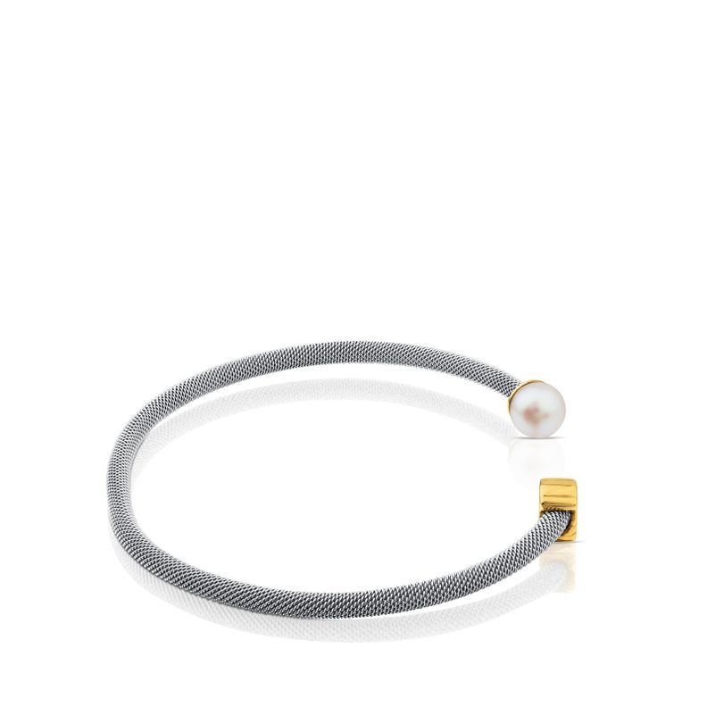 Pulsera Tous Icon Mesh de Acero y Oro con Perla-1