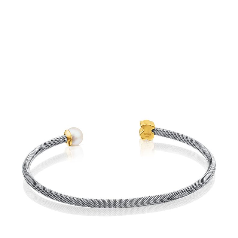Pulsera Tous Icon Mesh de Acero y Oro con Perla-2
