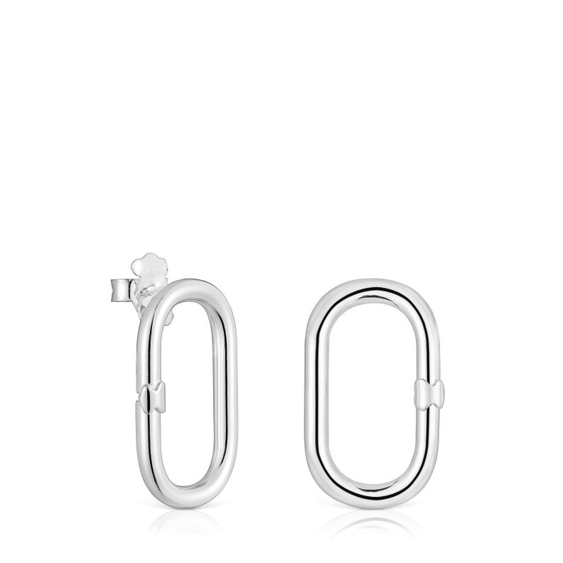 Pendientes cortos de plata Hold Oval-0