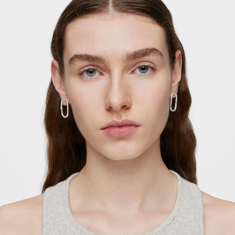 Pendientes cortos de plata Hold Oval-4