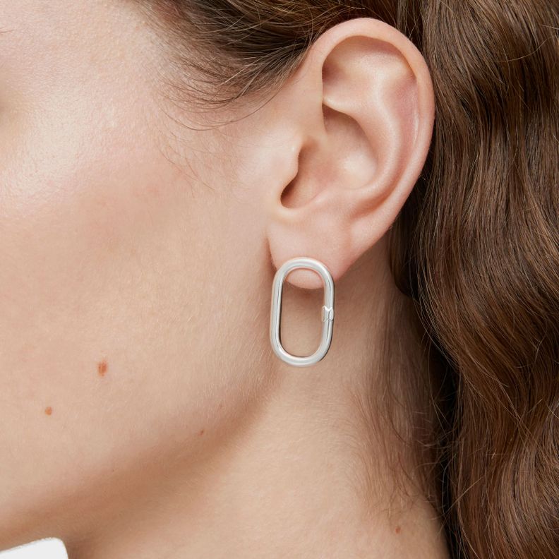 Pendientes cortos de plata Hold Oval-7
