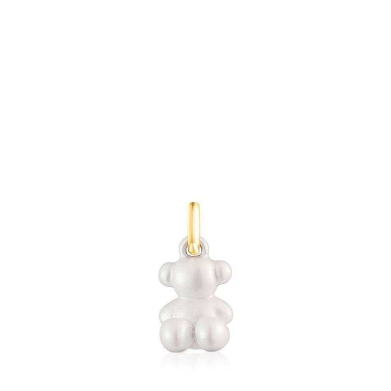 Colgante oso pequeño de acero en color blanco Bold Bear-0