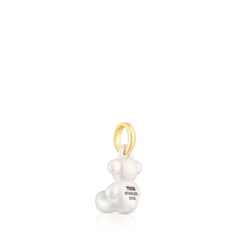 Colgante oso pequeño de acero en color blanco Bold Bear-2