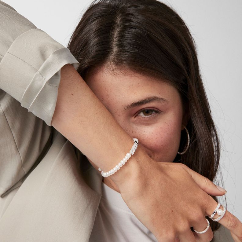 Pulsera de plata y perlas Straight-6