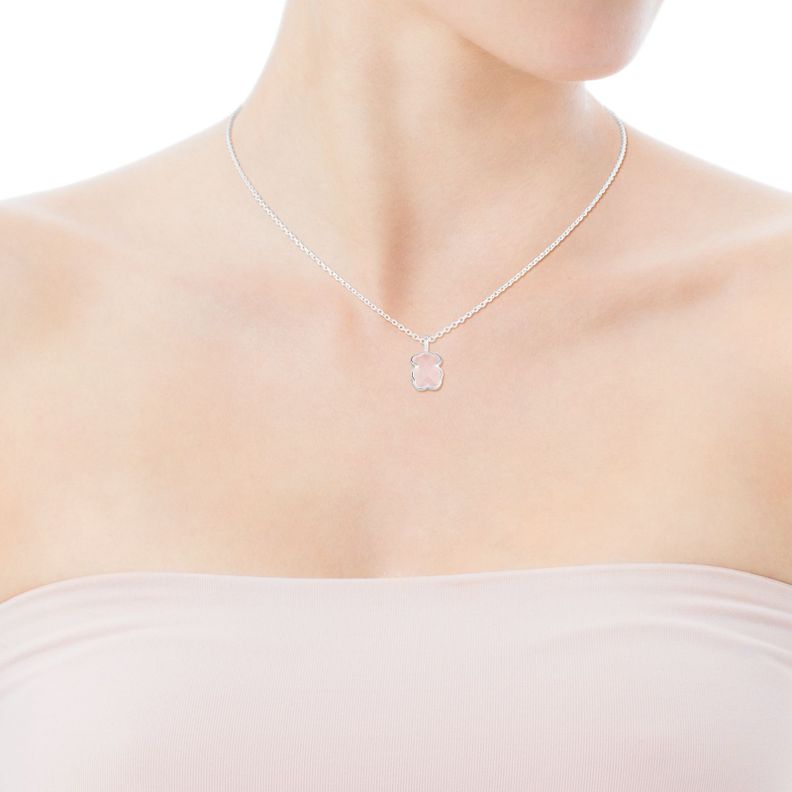 Collar Color de Plata y Cuarzo Rosa Tous-2