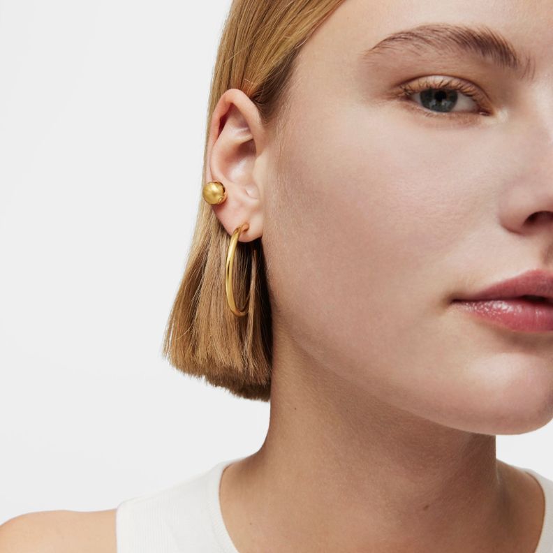 Pendientes de aro largos con baño de oro 18 kt sobre plata 38 mm Basics-4