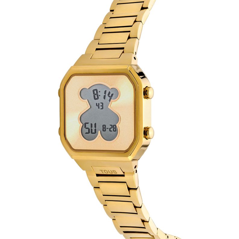 Reloj digital con brazalete de acero IPG dorado D-BEAR-1