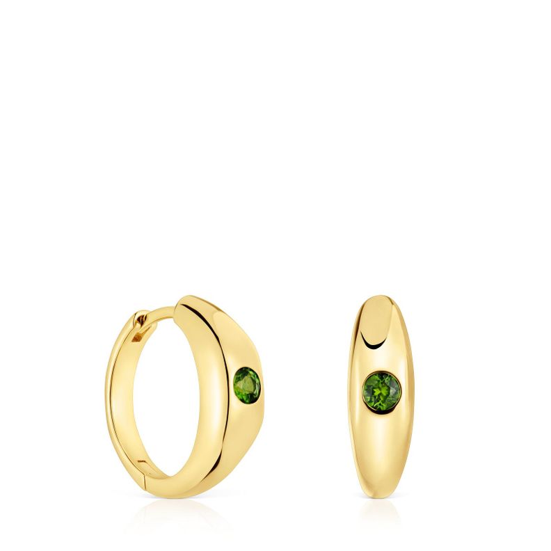 Pendientes aro cortos con baño de oro 18 kt sobre plata y cromo diópsido Basic Colors-0