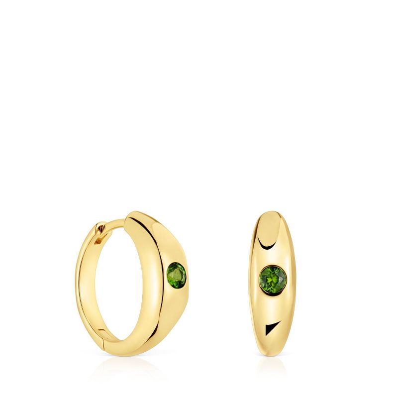 Pendientes aro cortos con baño de oro 18 kt sobre plata y cromo diópsido Basic Colors-1