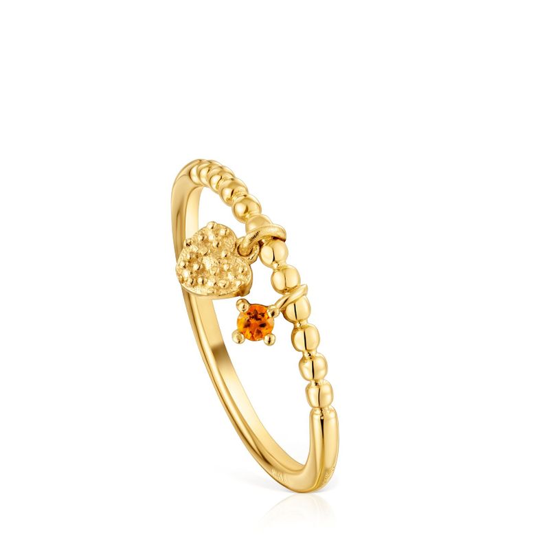 Anillo pequeño con baño de oro de 18 kt sobre plata y granate naranja TOUS Grain-0