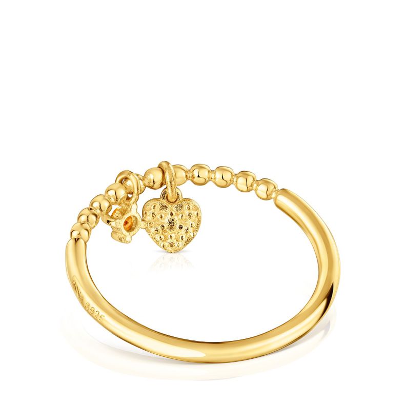 Anillo pequeño con baño de oro de 18 kt sobre plata y granate naranja TOUS Grain-1