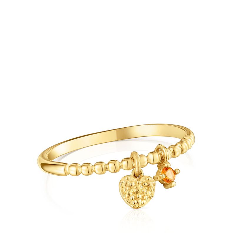 Anillo pequeño con baño de oro de 18 kt sobre plata y granate naranja TOUS Grain-2
