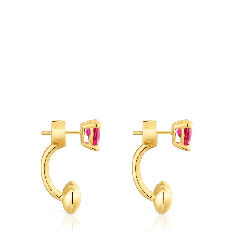 Pendientes cortos con baño de oro 18 kt sobre plata y rubí creado en laboratorio Garden Of Love LGG-1