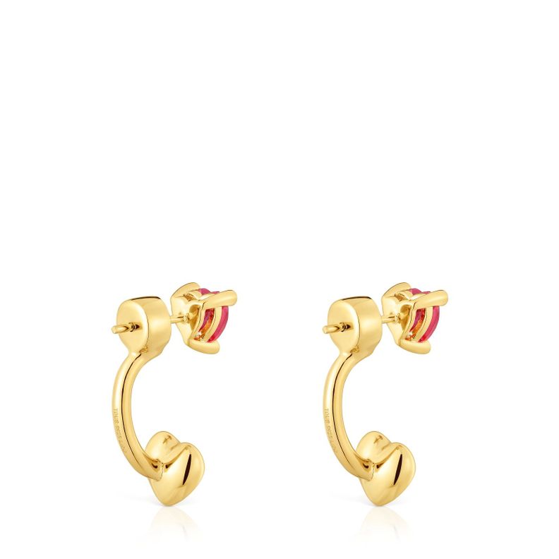 Pendientes cortos con baño de oro 18 kt sobre plata y rubí creado en laboratorio Garden Of Love LGG-2