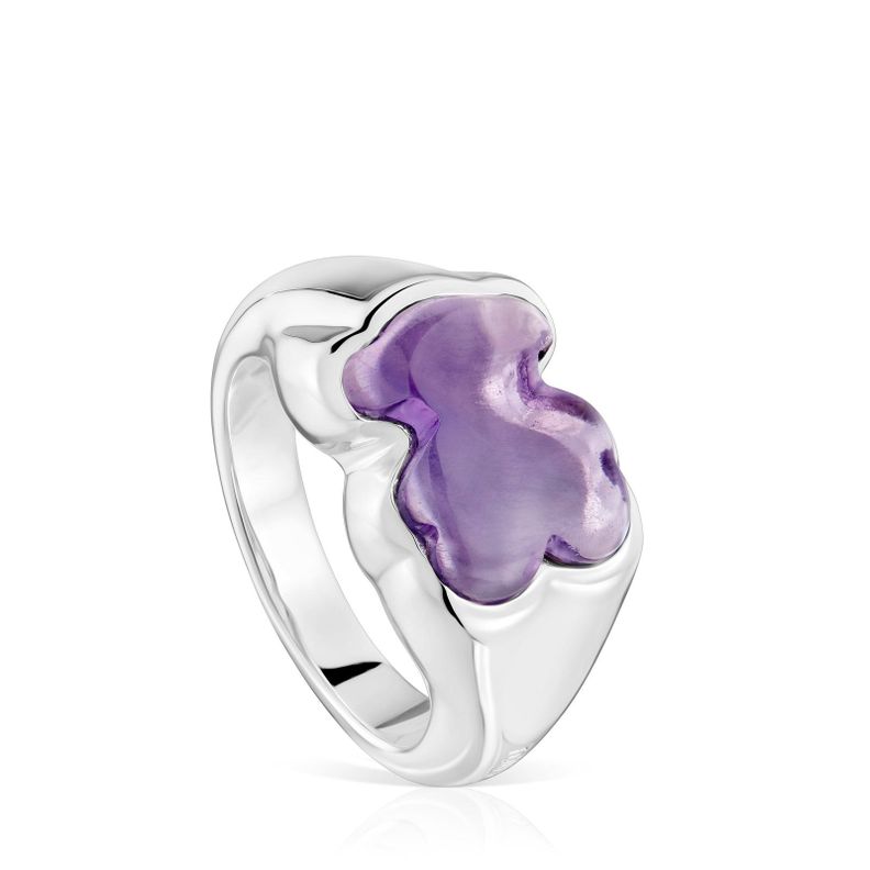 Anillo sello oso de plata y amatista Bold Motif-0