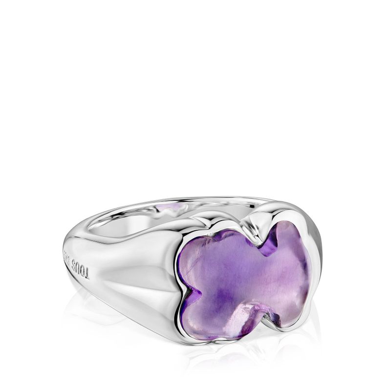 Anillo sello oso de plata y amatista Bold Motif-1