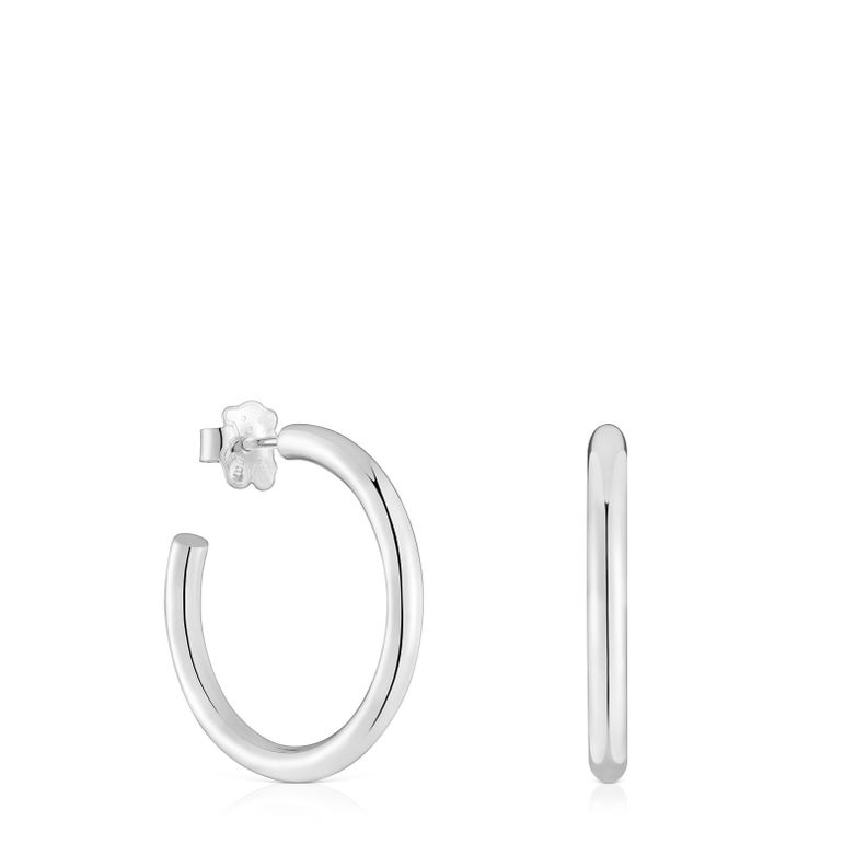 Pendientes de aro largos de plata 24 mm Basicos-0