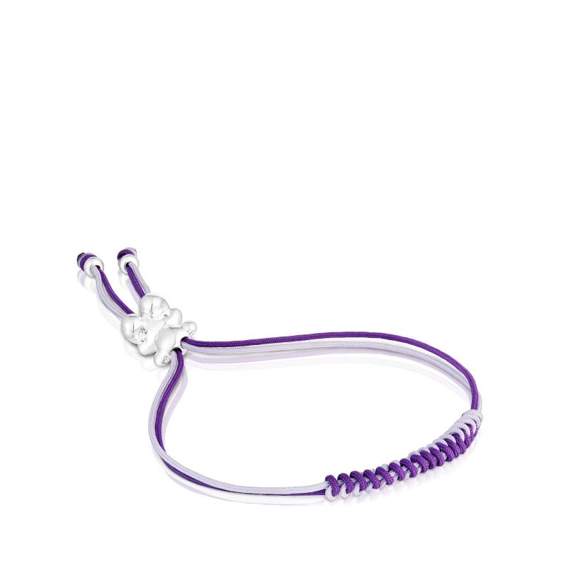 Pulsera cordón lila y malva con oso de plata Bold Bear Tous-0