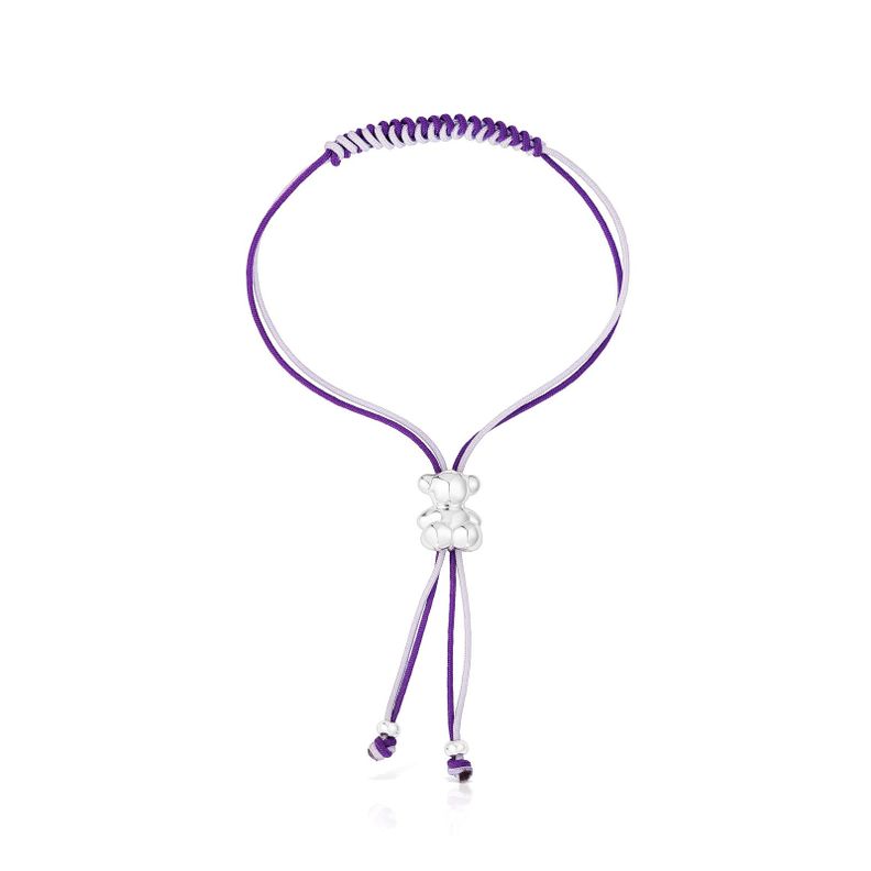 Pulsera cordón lila y malva con oso de plata Bold Bear Tous-1