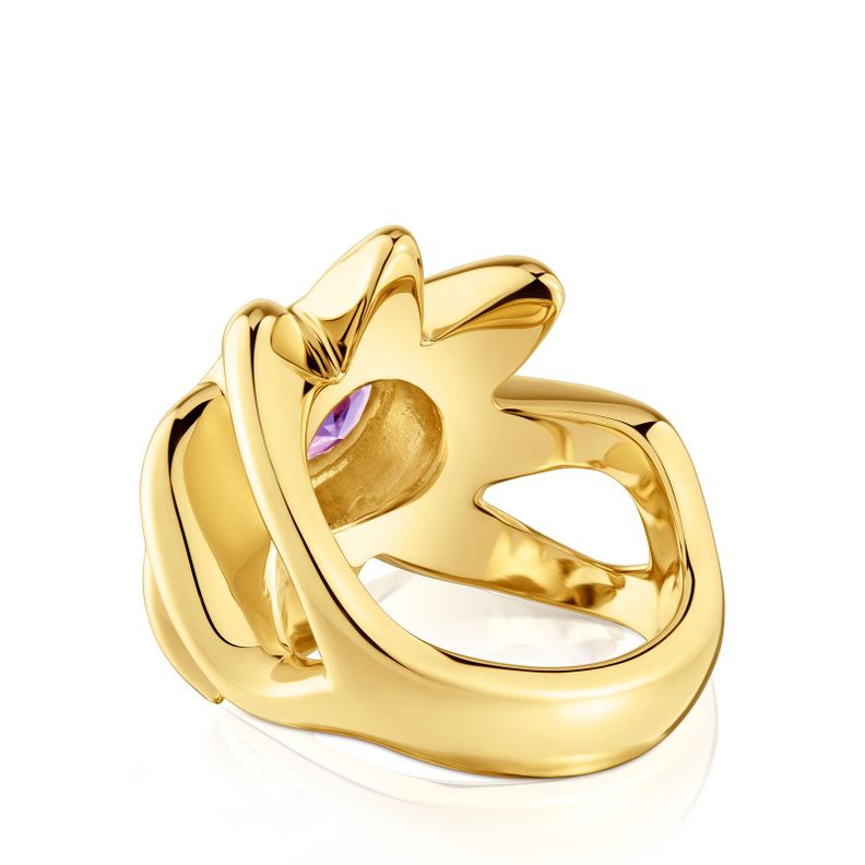 Anillo sello con baño de oro 18 kt sobre plata y amatista Galia-1