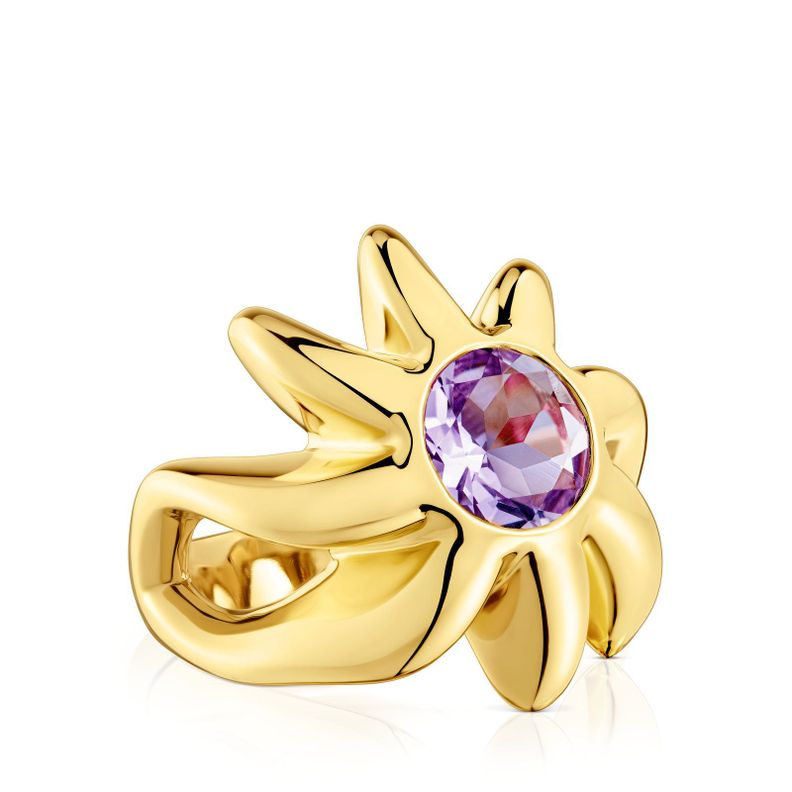 Anillo sello con baño de oro 18 kt sobre plata y amatista Galia-2