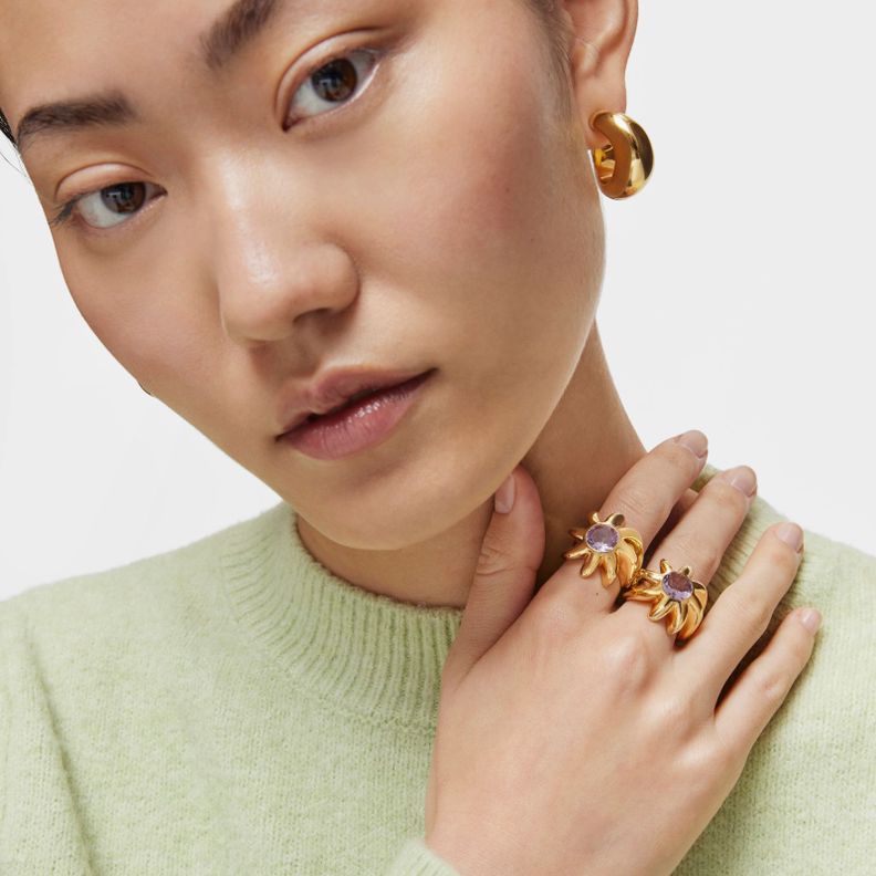 Anillo sello con baño de oro 18 kt sobre plata y amatista Galia-3