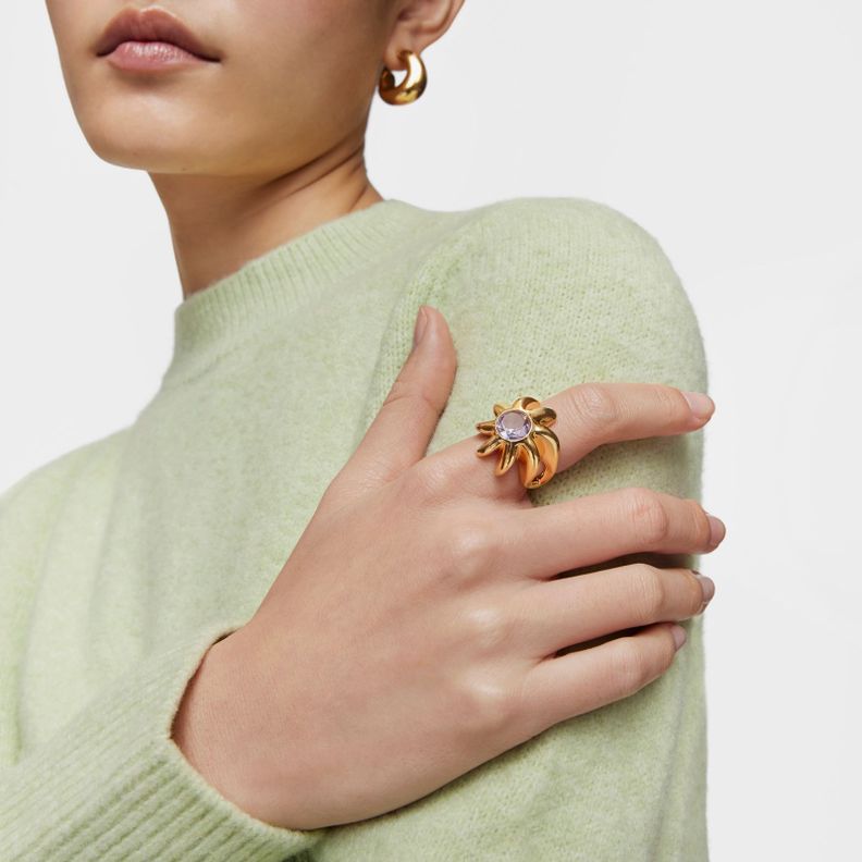 Anillo sello con baño de oro 18 kt sobre plata y amatista Galia-4