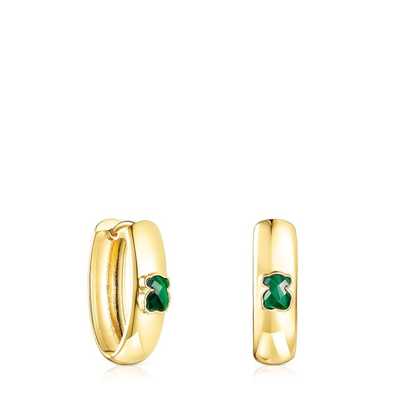 Pendientes Icon Color de plata vermeil y malaquita Tous-0